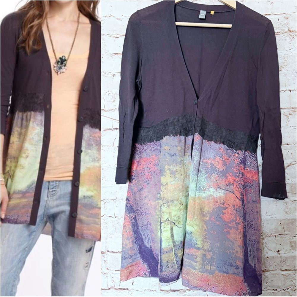 Knitted & Knotted Anthropologie chiffon foliage cardigan top
